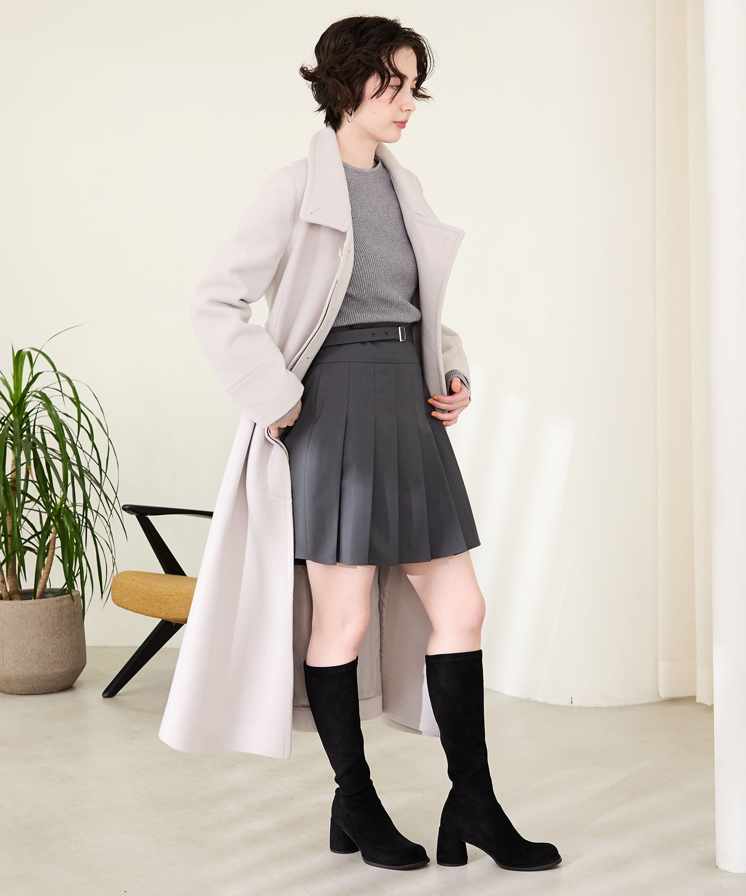 WEB限定】ピタッとフィットスエードヒールロングブーツ/55502