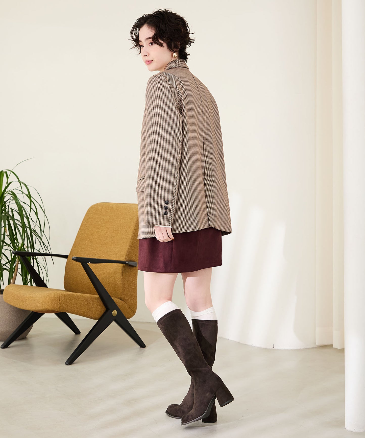 ピタッとフィットスエードヒールロングブーツ/55502