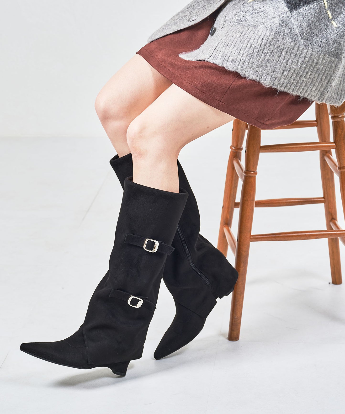 ベルトデザインスエードカバーロングブーツ/55505