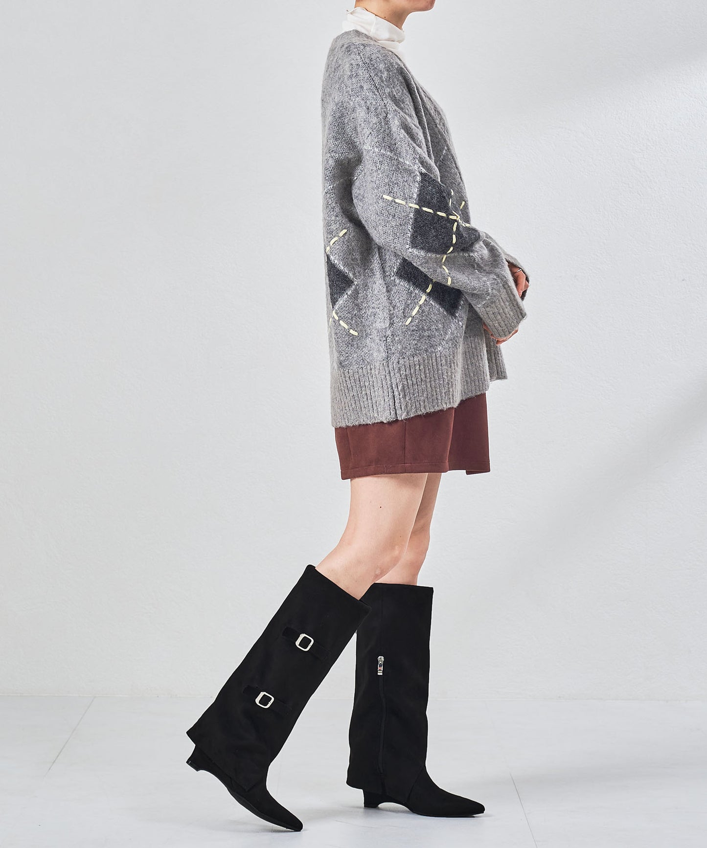 ベルトデザインスエードカバーロングブーツ/55505