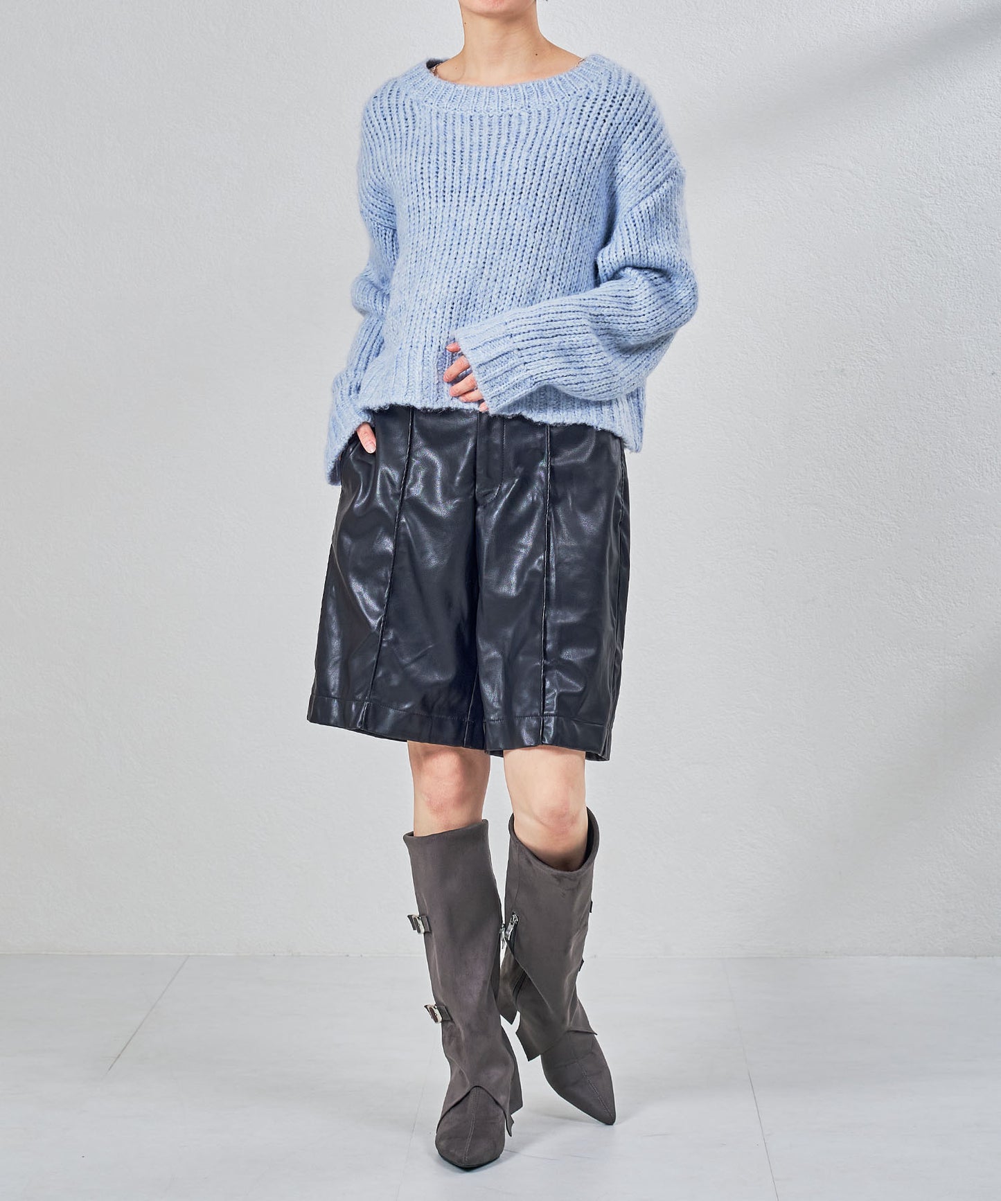 ベルトデザインスエードカバーロングブーツ/55505