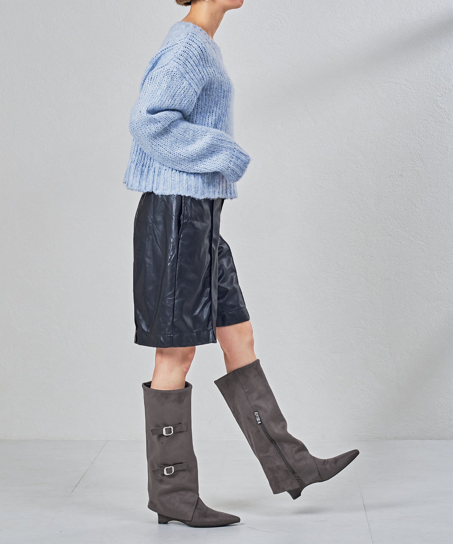 ベルトデザインスエードカバーロングブーツ/55505