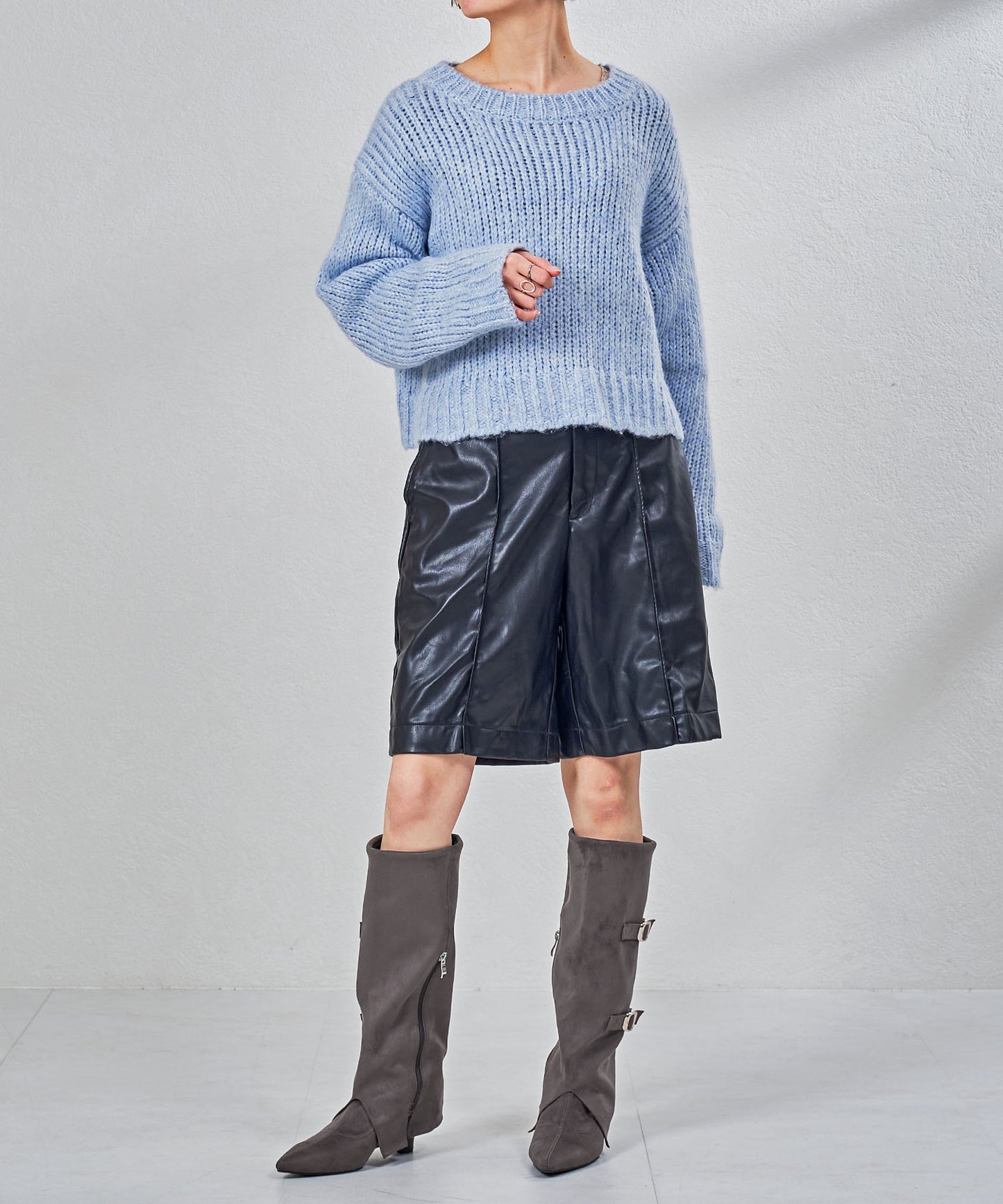 ベルトデザインスエードカバーロングブーツ/55505