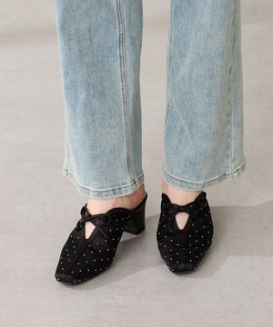 ラインストーンチュールミュールパンプス/56103