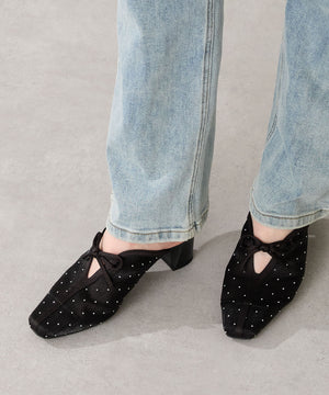 ラインストーンチュールミュールパンプス/56103