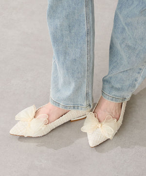 チュールリボンツイードパンプス/56106