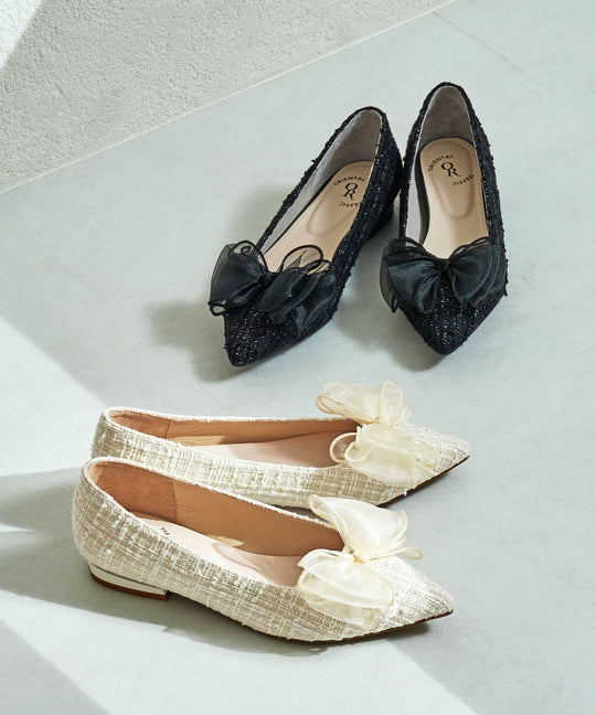 チュールリボンツイードパンプス/56106