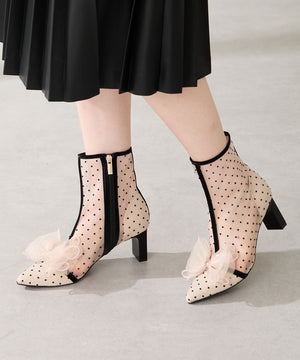 ドットチュールヒールブーツ/56108