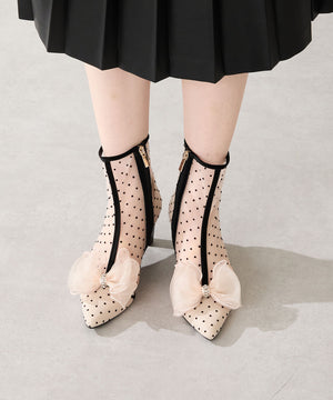 ドットチュールヒールブーツ/56108