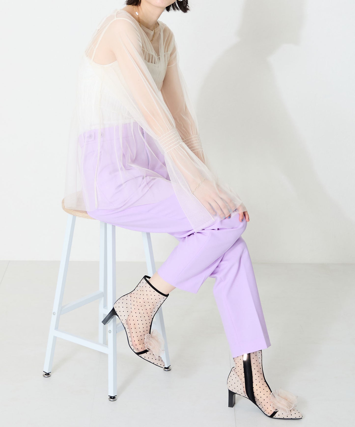 ドットチュールヒールブーツ/56108