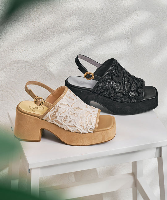 フラワー柄×スパンコール厚底サンダル/56209