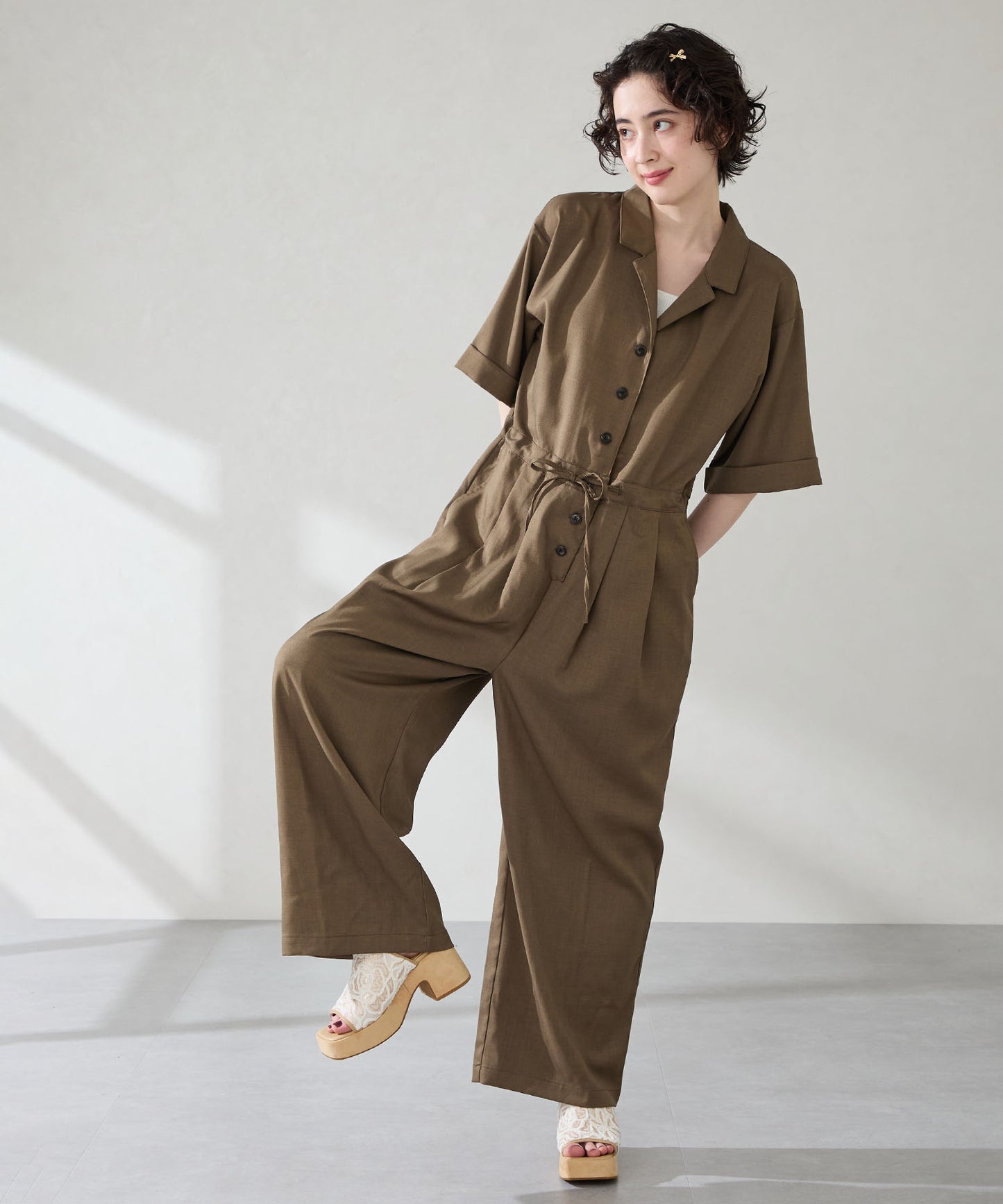 フラワー柄×スパンコール厚底サンダル/56209