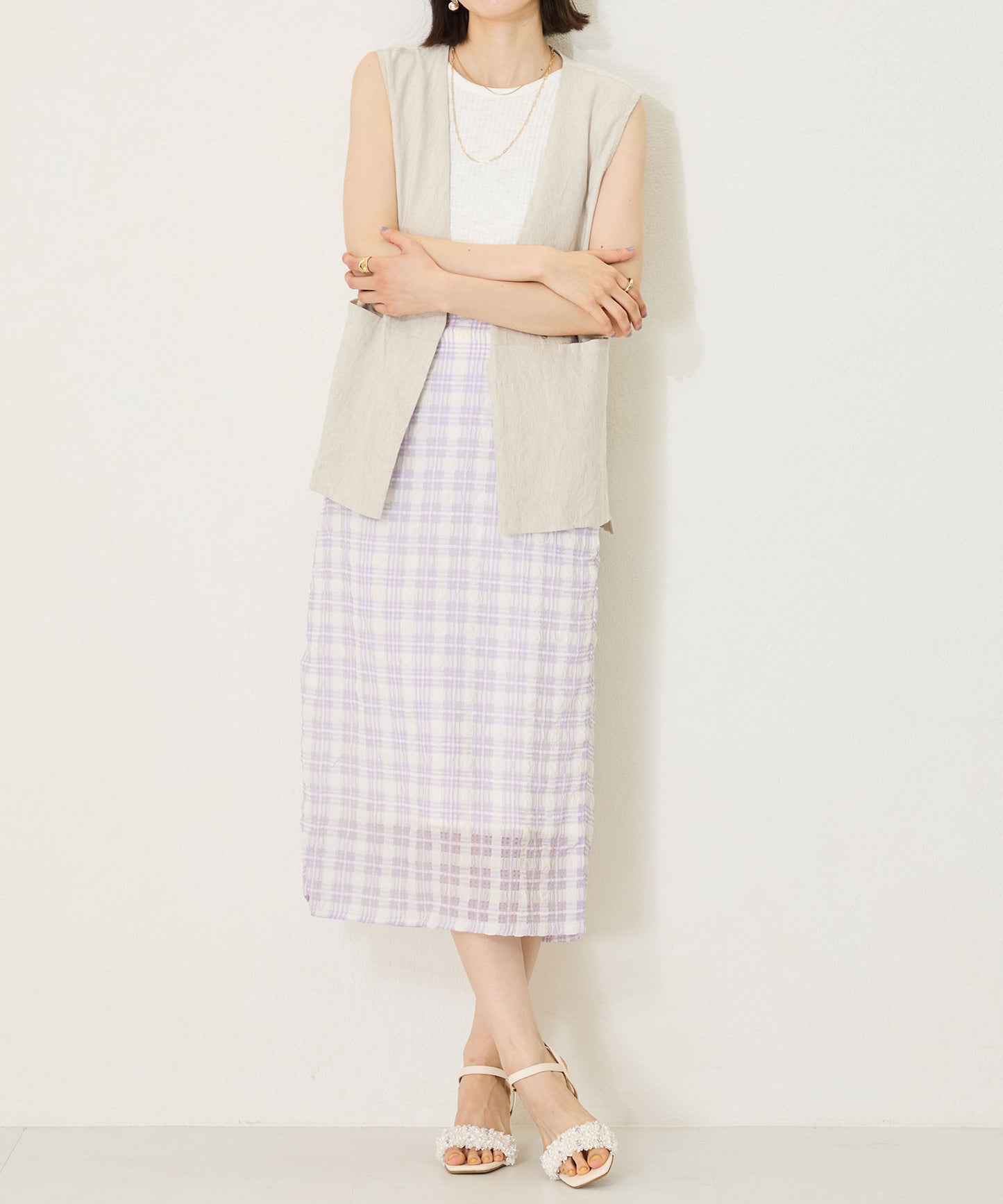 【WEB限定】ツイード×パールベルトヒールサンダル/56215