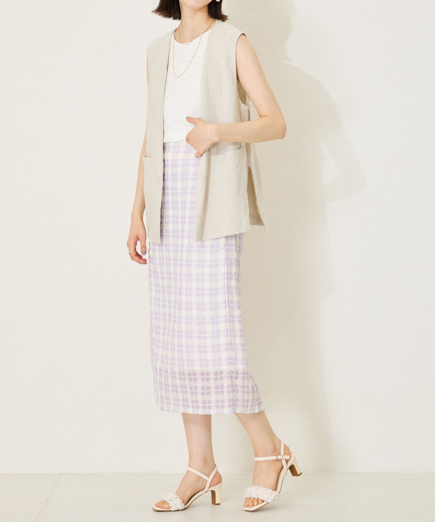 【WEB限定】ツイード×パールベルトヒールサンダル/56215