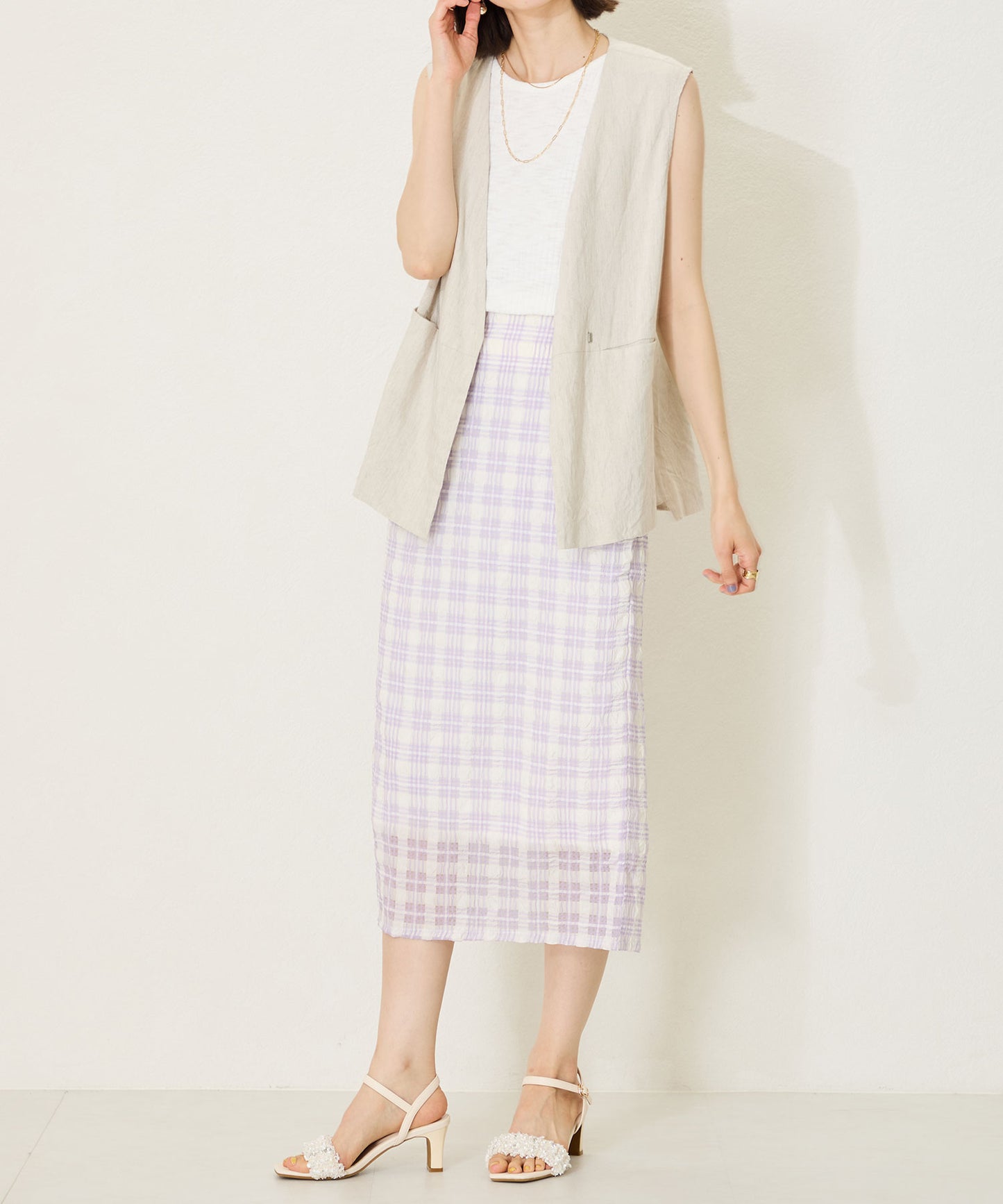 【WEB限定】ツイード×パールベルトヒールサンダル/56215