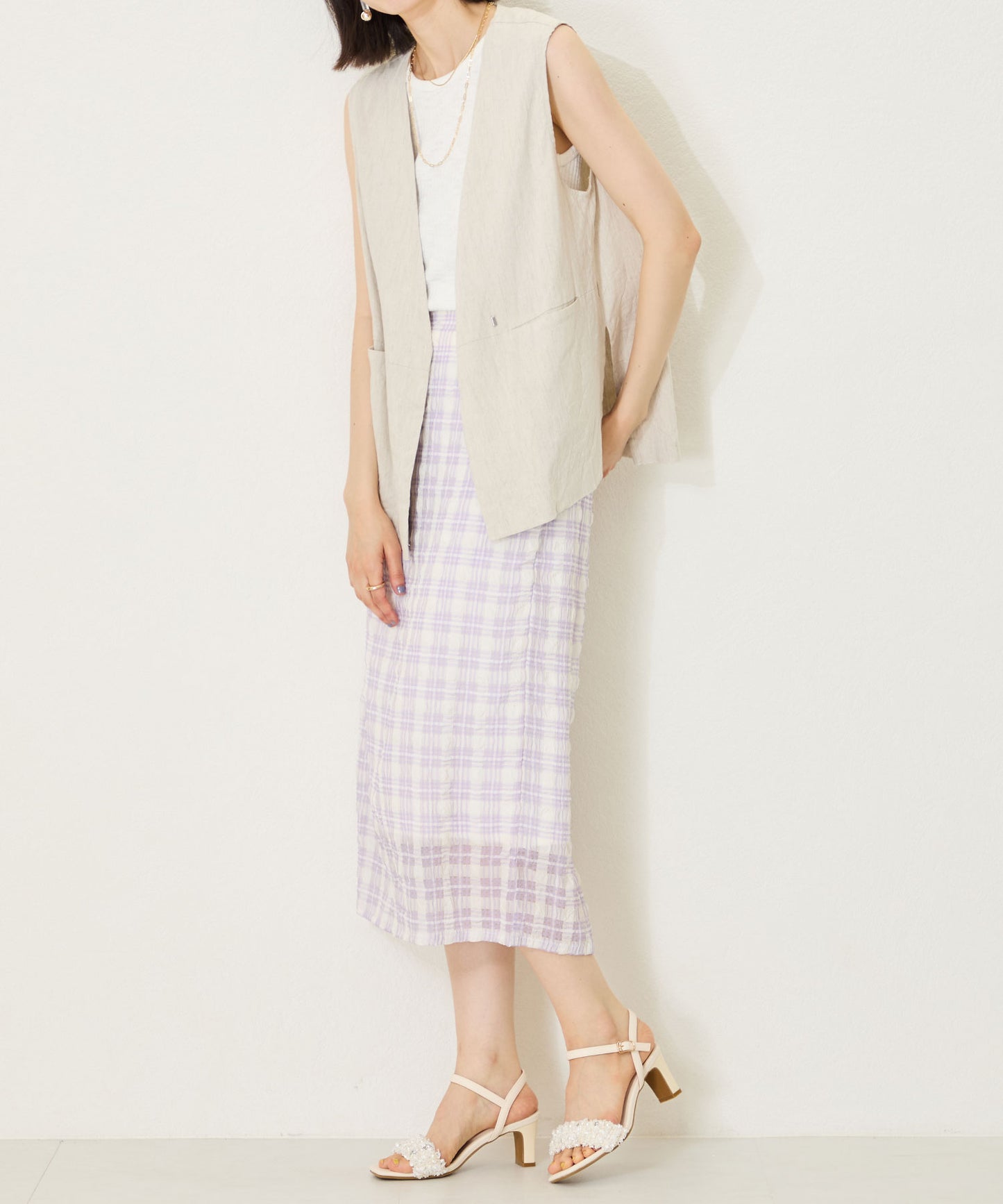 【WEB限定】ツイード×パールベルトヒールサンダル/56215