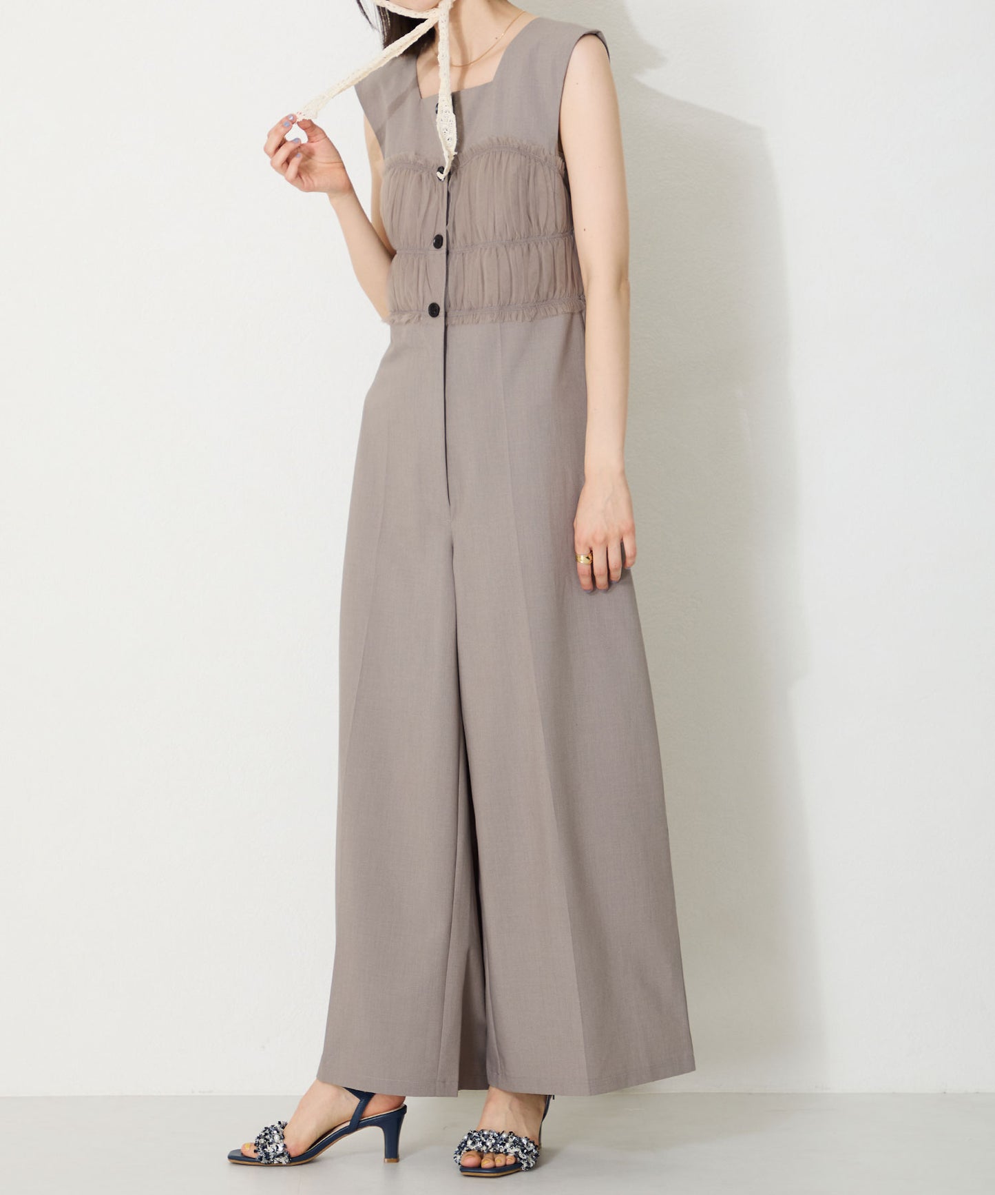 【WEB限定】ツイード×パールベルトヒールサンダル/56215