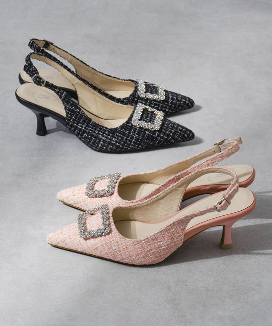 ビジュー×ツイードバックストラップパンプス/56306