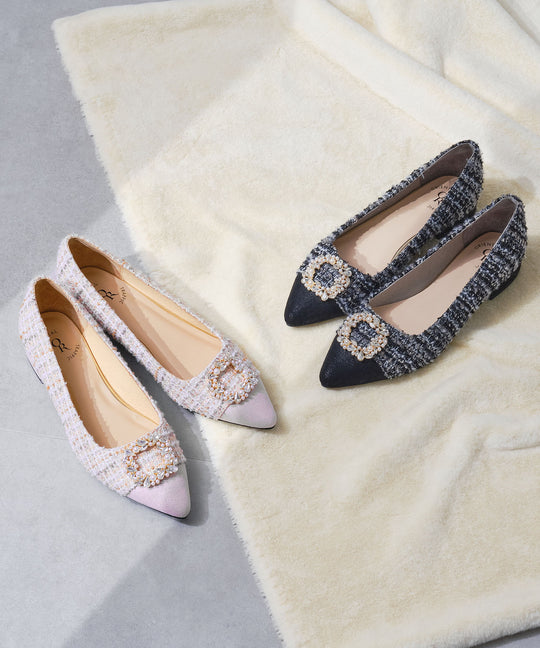 【カタログ掲載アイテム】ビジューモチーフツイードフラットパンプス/56310