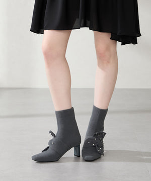 パールリボンニットブーツ/56405