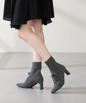 パールリボンニットブーツ/56405