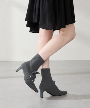 パールリボンニットブーツ/56405