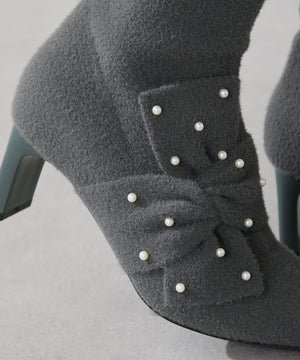 パールリボンニットブーツ/56405