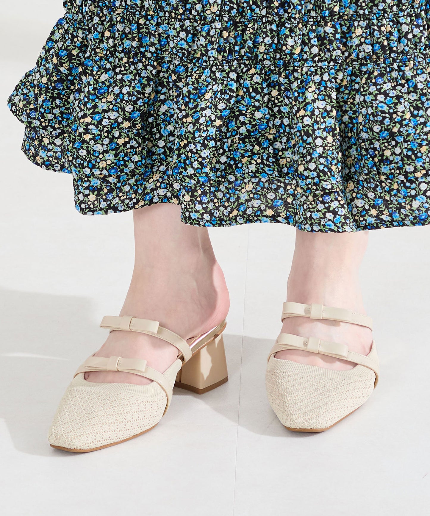 ダブルリボンニットミュールパンプス/61111