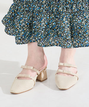 ダブルリボンニットミュールパンプス/61111