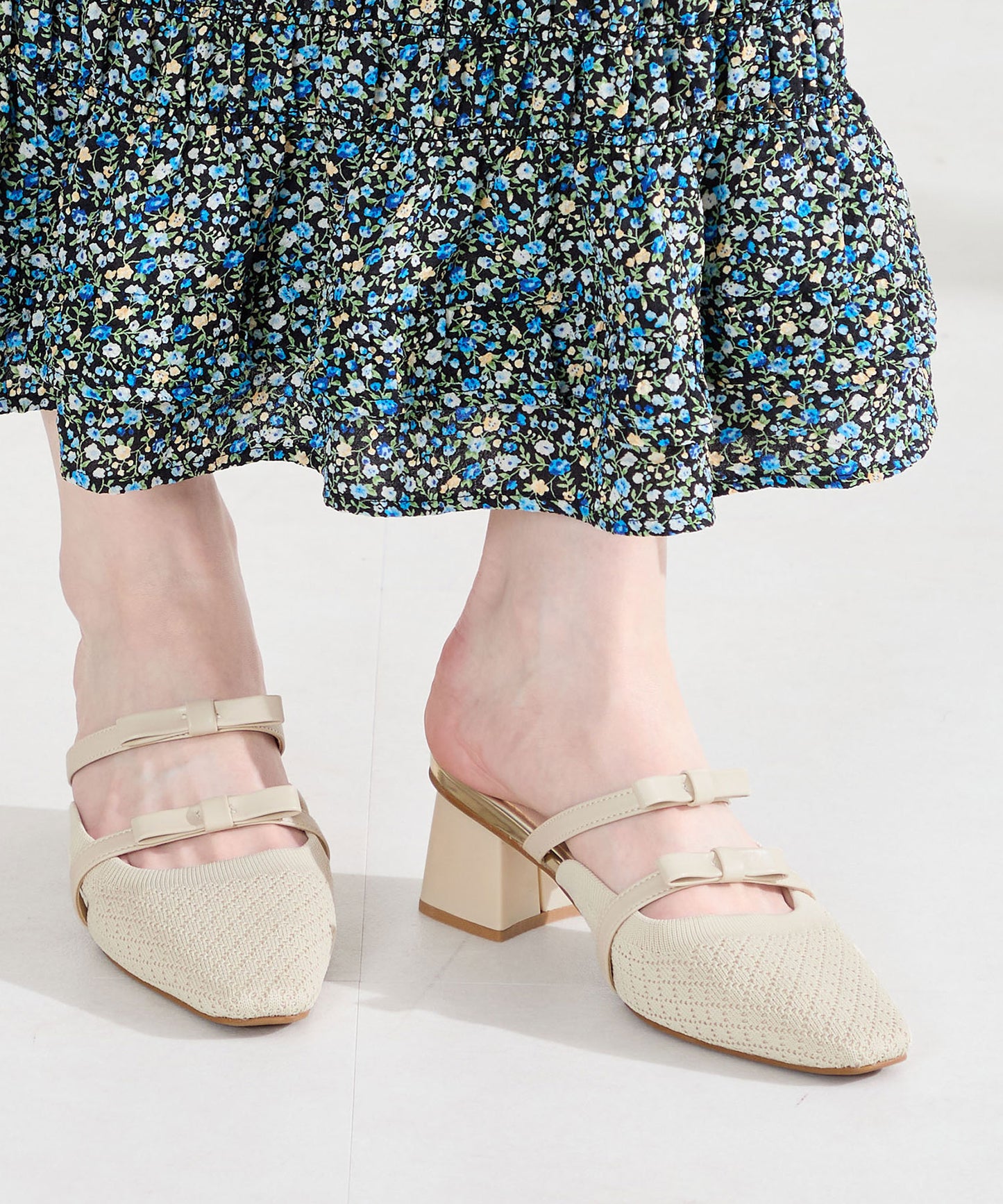 ダブルリボンニットミュールパンプス/61111