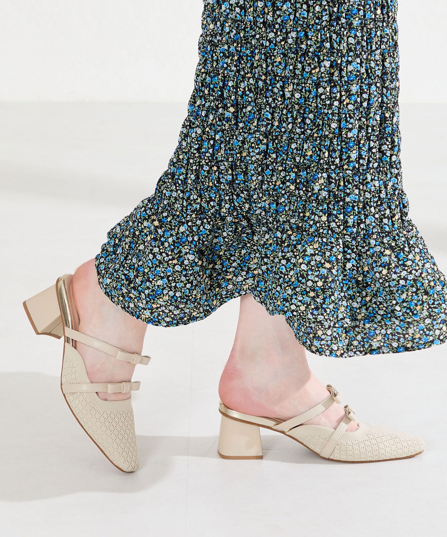 ダブルリボンニットミュールパンプス/61111