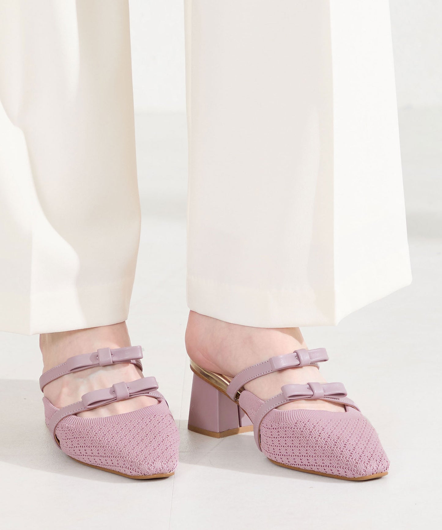 ダブルリボンニットミュールパンプス/61111