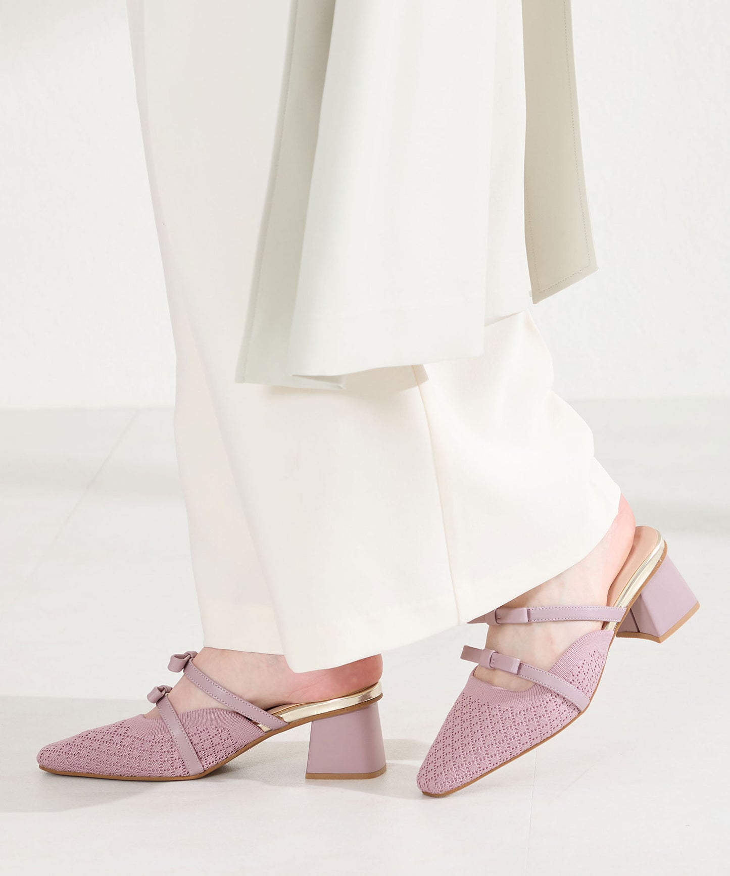 ダブルリボンニットミュールパンプス/61111