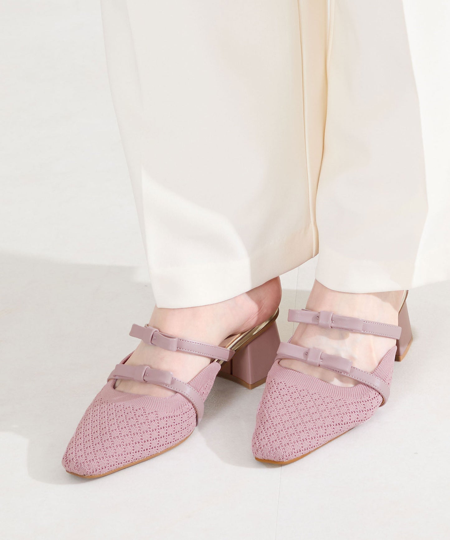 ダブルリボンニットミュールパンプス/61111