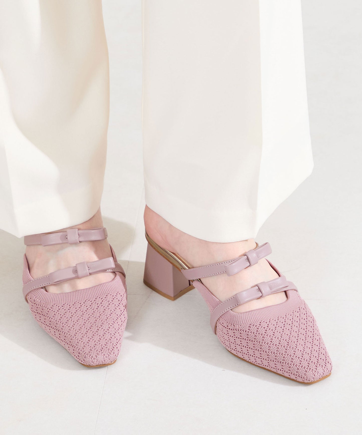 ダブルリボンニットミュールパンプス/61111