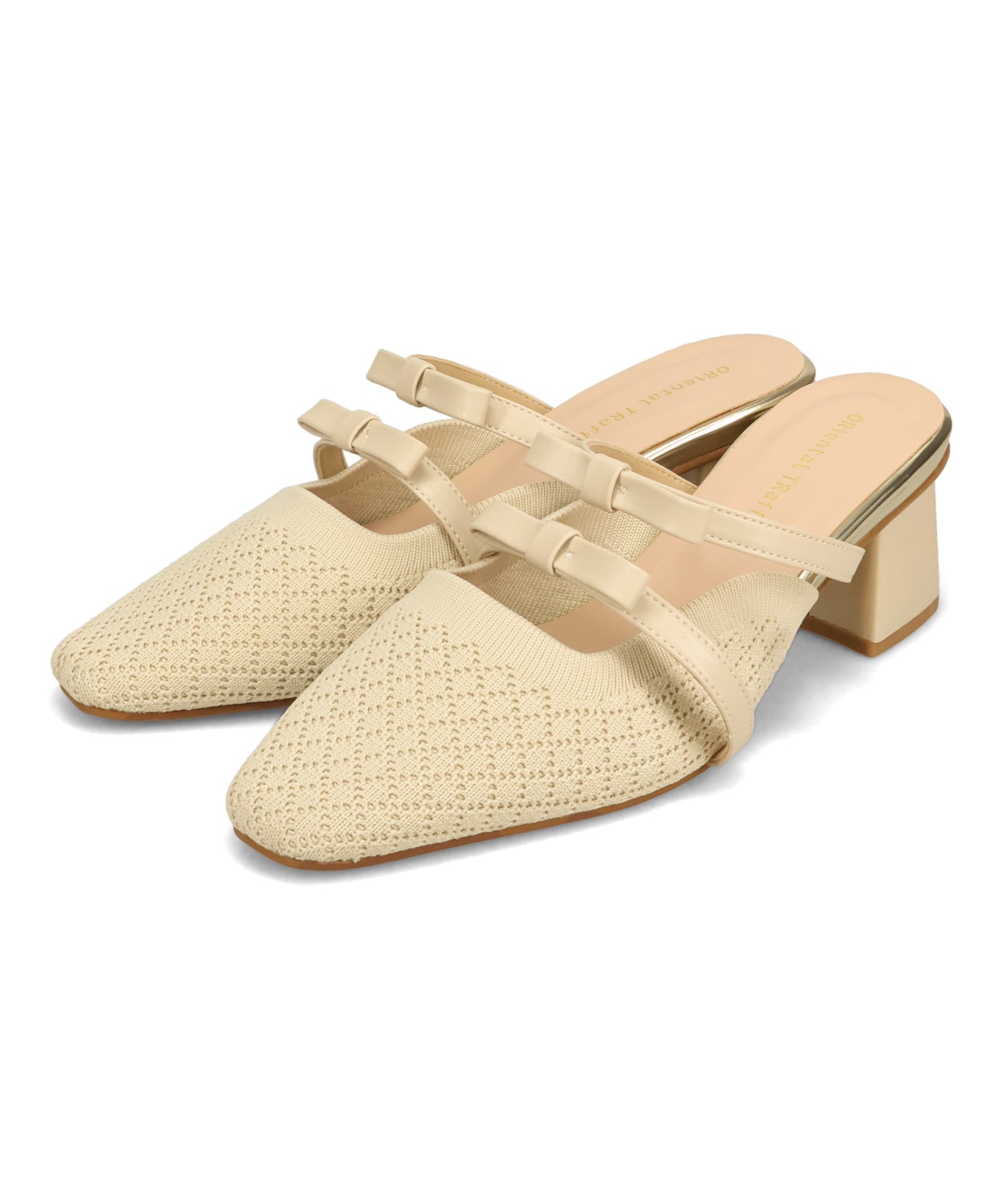 ダブルリボンニットミュールパンプス/61111