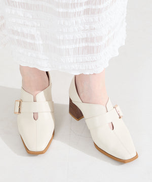 ウッドヒールベルトパンプス/61113