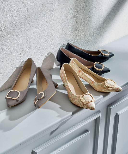 変形リボンモチーフヒールパンプス/61117