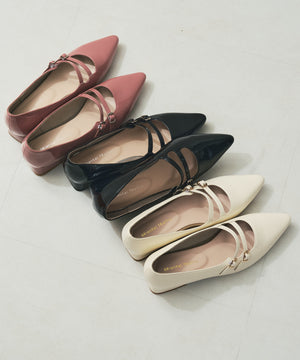 ダブルストラップポインテッドトゥパンプス/61118