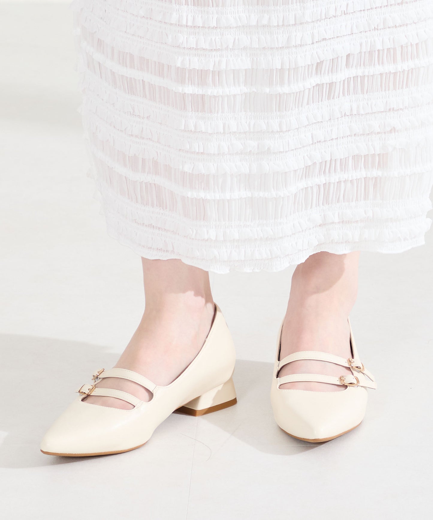 ダブルストラップポインテッドトゥパンプス/61118