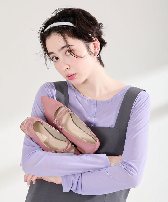 ダブルストラップポインテッドトゥパンプス/61118