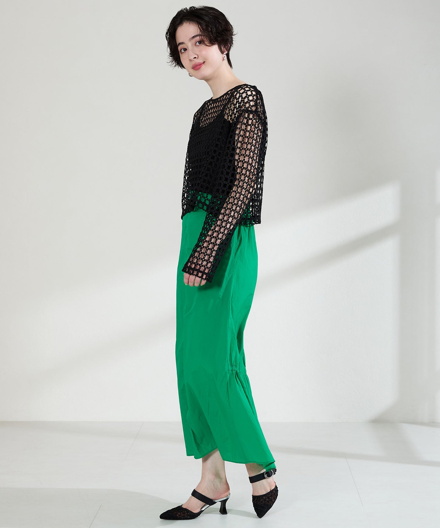 ゴールドバックルチュールミュールパンプス/61124