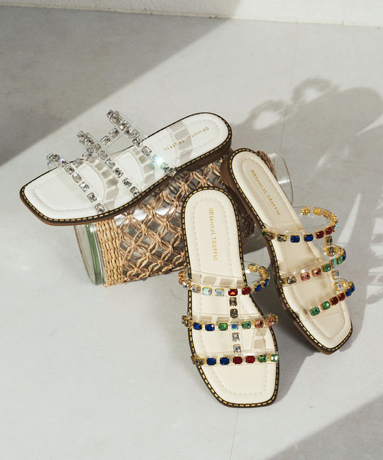 ビジュー付きPVCストラップサンダル/61204