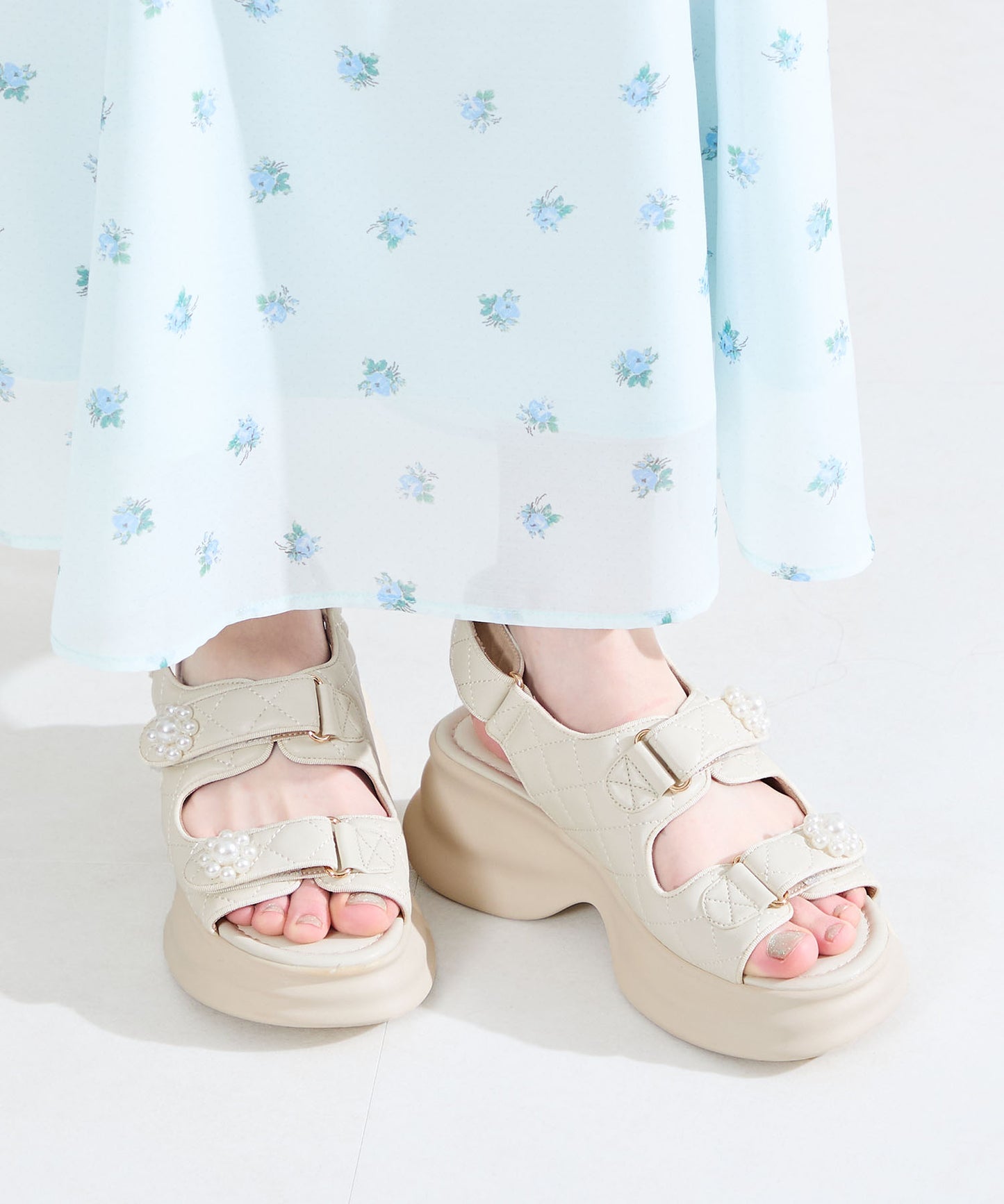 パール×キルティング厚底サンダル/61209