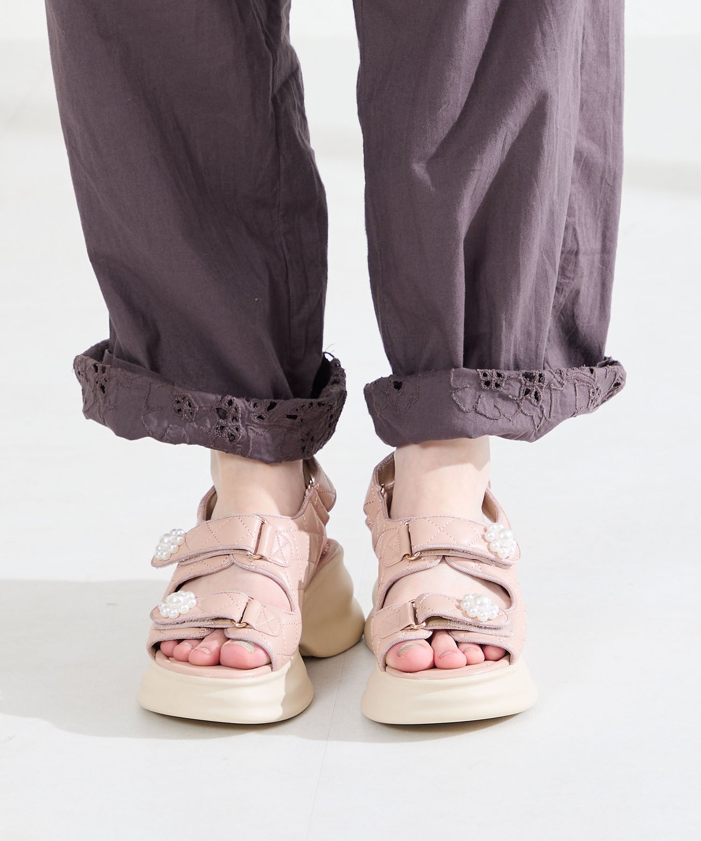 パール×キルティング厚底サンダル/61209