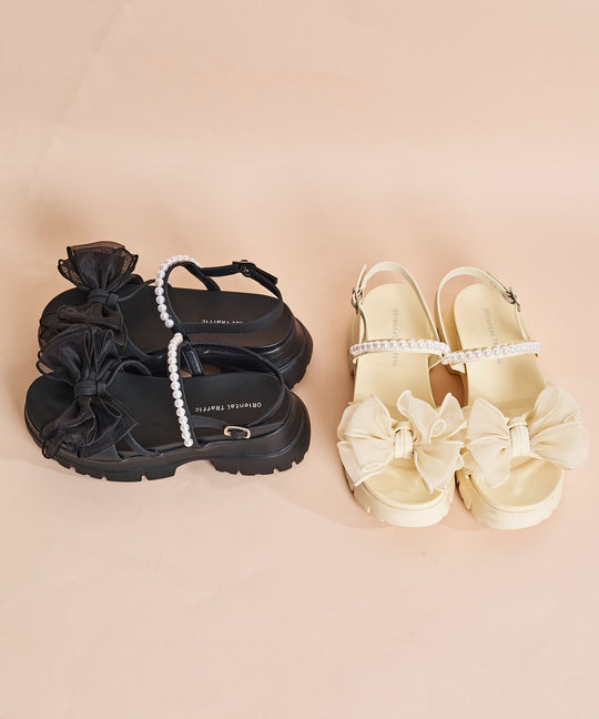 シアーリボン×パール厚底サンダル/61210