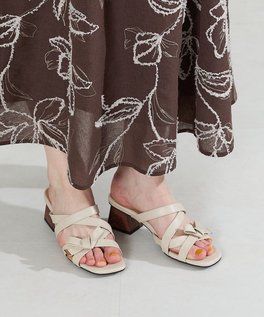 【WEB先行予約/5月中旬発売予定】リボンデザインウッドヒールミュールサンダル/61229