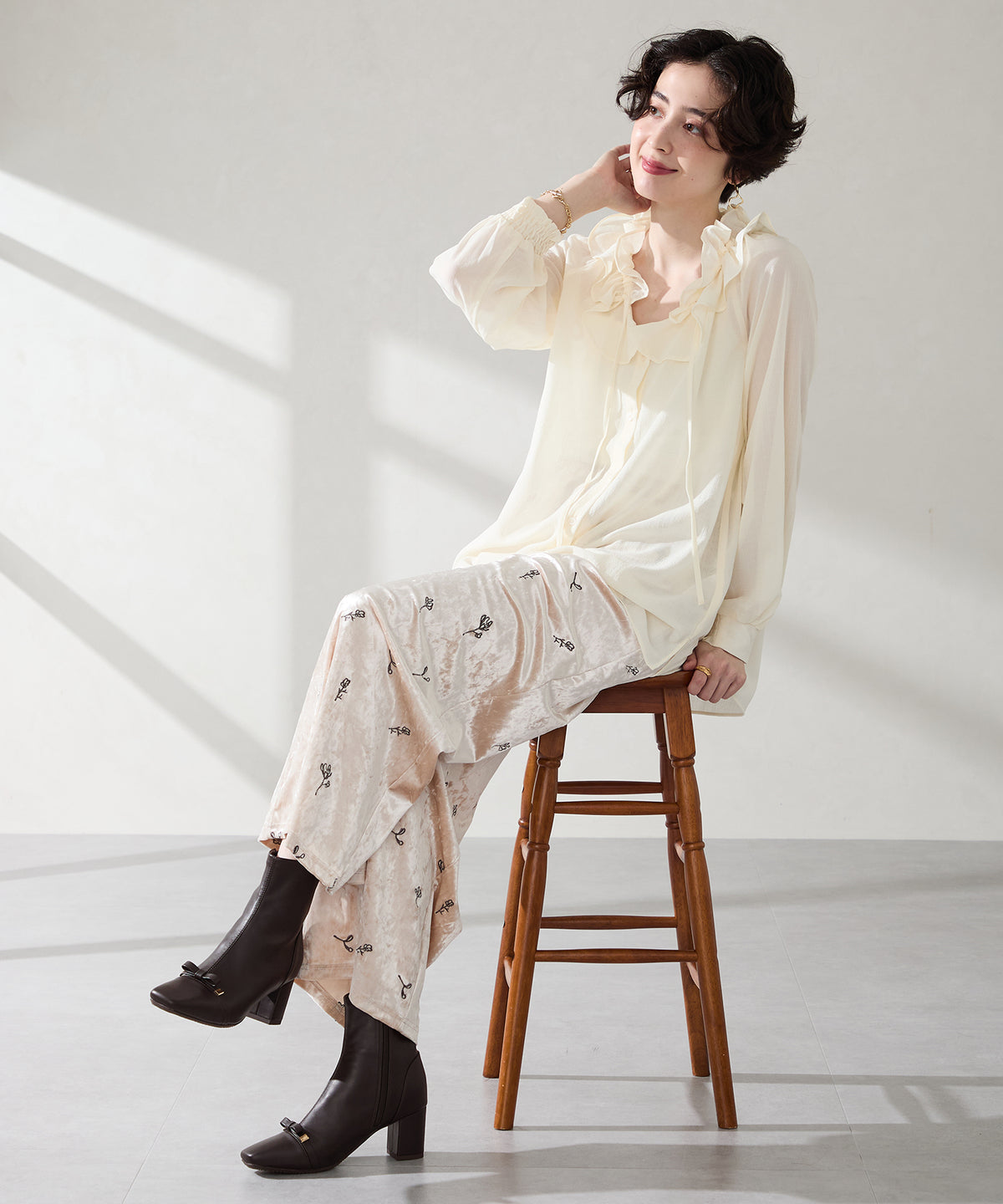 スクエアリボンストレッチヒールブーツ/61413
