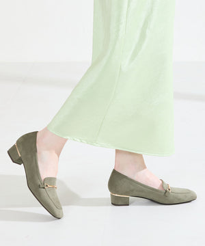 メタリックラインビットヒールローファー/62101