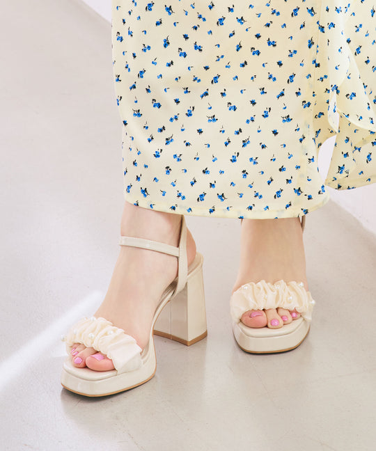 チュールベルトプラットフォームヒールサンダル/66203